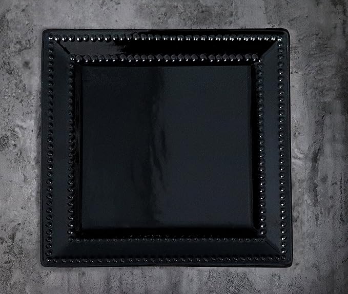 16 Piece Square Beaded Stoneware Dinnerware set by Lorren Home Trends Black