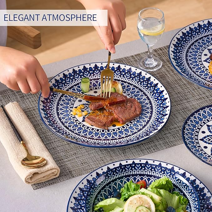 Bestone Ceramic 12-Pieces Dinnerware Sets Ceramic Dish Plates and Bowls Sets Dishes Set for 4 Dinner Salad Dessert Plates and Cereal Bowls Set GiftVintage Blue