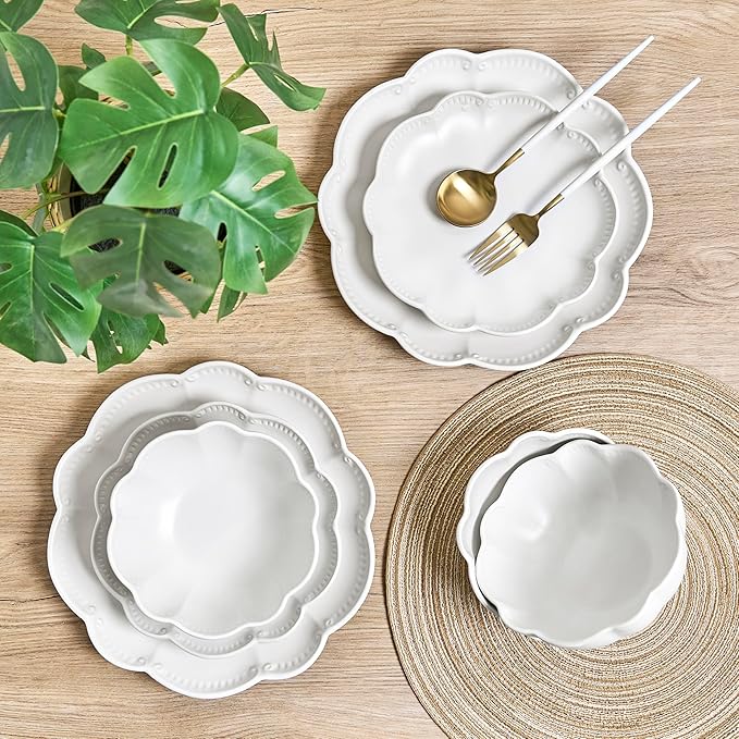 Sango Bethany 12 Pieces Scalloped White Plates &amp Bowls Set