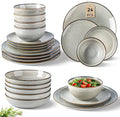 GBHOME 24 Pieces Ceramic Dinnerware Sets for 6 Stoneware Plates and Bowls Set with Reactive Glaze Scratch Resistant Stoneware Dishes Set Dishwasher &amp Microwave Safe