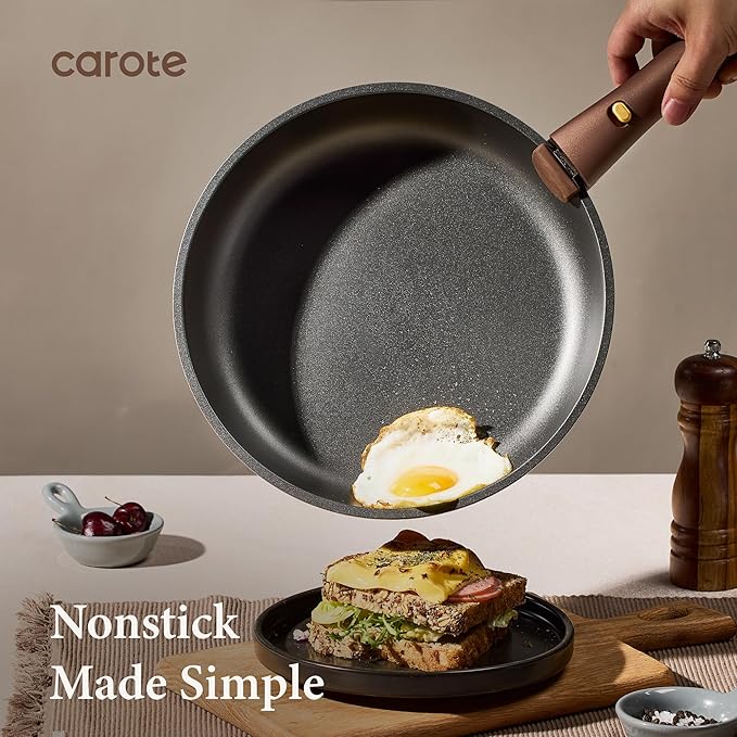 CAROTE 21pcs Pots and Pans Set Nonstick Cookware Set Detachable Handle Induction Kitchen Cookware Sets Non Stick with Removable Handle RV Cookware Set Oven Safe Brown