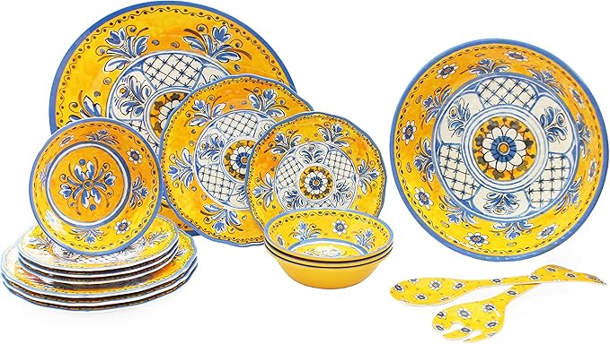 Le Cadeaux Luxury 16 Piece Melamine Dinnerware Set Service for 4 (Benidorm)