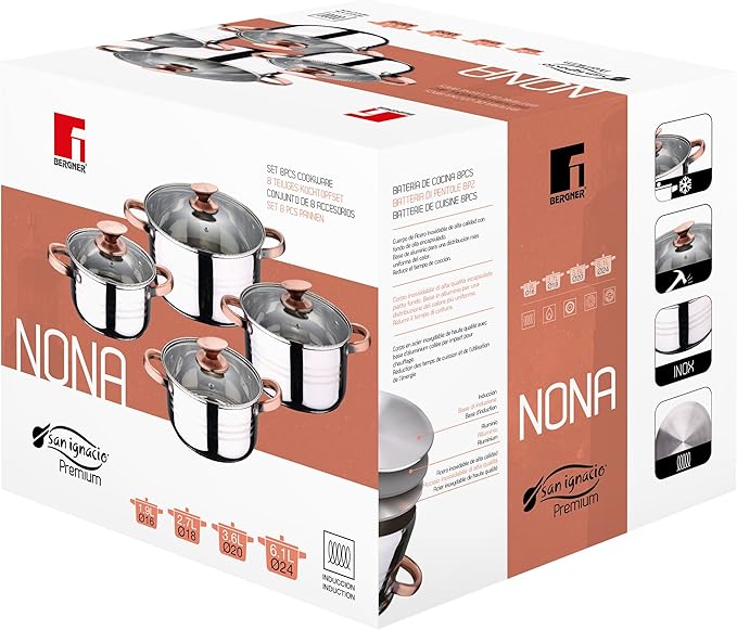 San Ignacio Cookware Stainless Steel 8 Pieces Bateria Copper