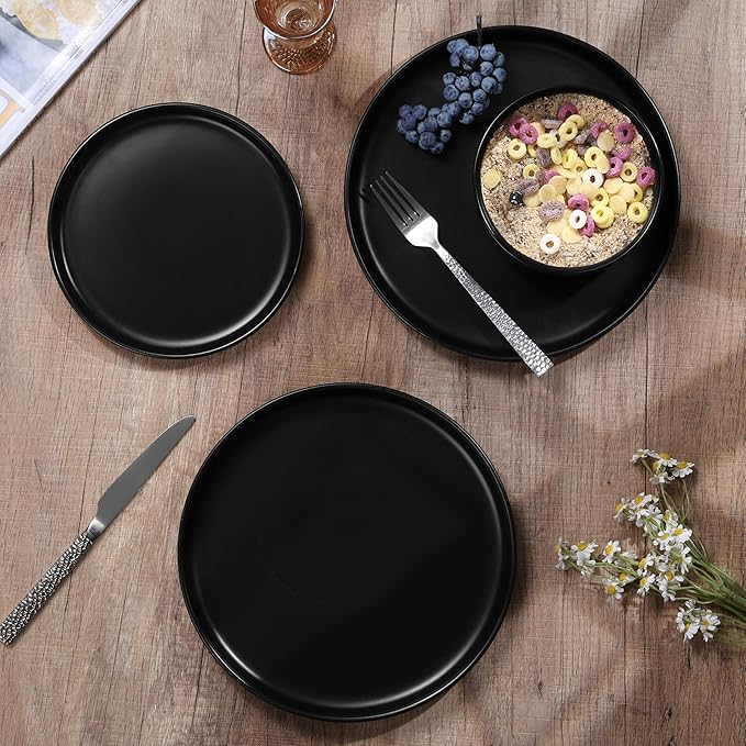 HaWare Stoneware Dinnerware Sets 18-Piece Plates and Bowls Set for 6 Dishes Set for Home Restaurant Frosting Black
