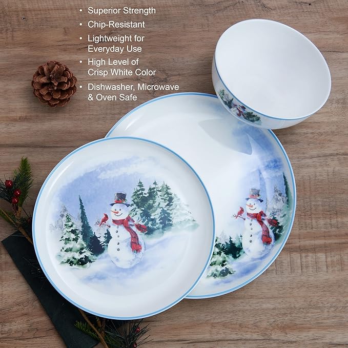 Mikasa Snowman Forest Chip Resistant 12 Piece Dinnerware Set Service for 4
