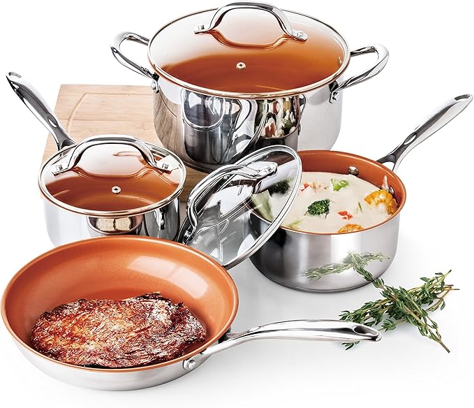 Redwood Copper 7 Piece Stainless Steel Cookware Set with Ceramic Titanium Non Stick 1