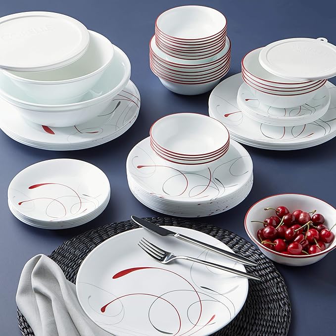 Corelle Vitrelle 78-Piece Service for 12 Dinnerware Set Triple Layer Glass and Chip Resistant Lightweight Round Plates and Bowls Set Splendor