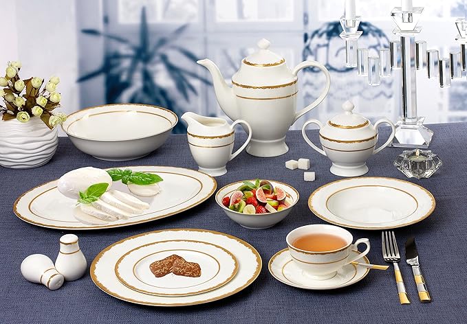Lorren Home Trends 57 Piece Sonia Collection Dinnerware Set Gold