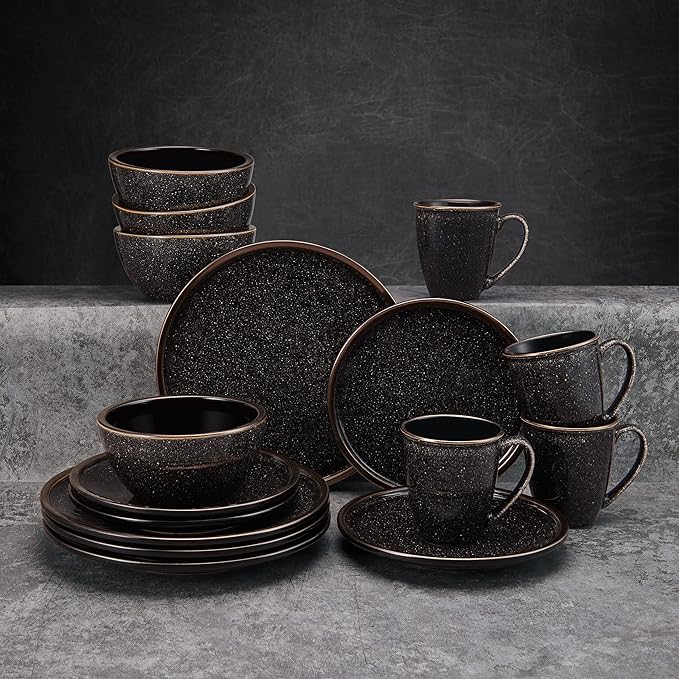 Mikasa Barrett 16 Piece Dinnerware Set Service For 4 Black