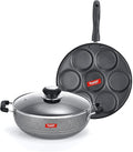 Sumeet NonStick Sudrabs Cookware Set (Kadhai with Glass Lid -2Ltr - 22Cm Dia + Multi Snack Maker - 7 Cavity - 26.5Cm Dia)