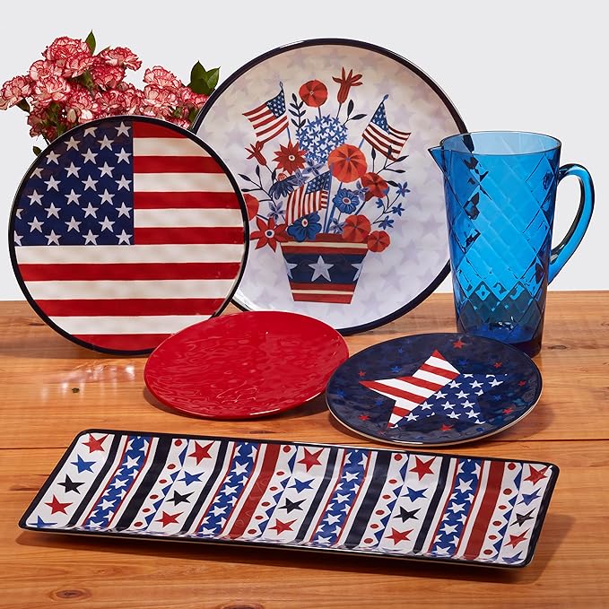 Certified International Stars &amp Stripes 12 Piece Melamine Dinnerware Set Service For 4