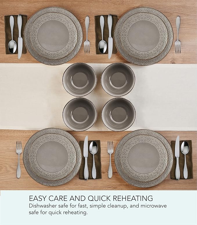 Pfaltzgraff Emma 12 Piece Dinnerware Set Service For 4 Gray