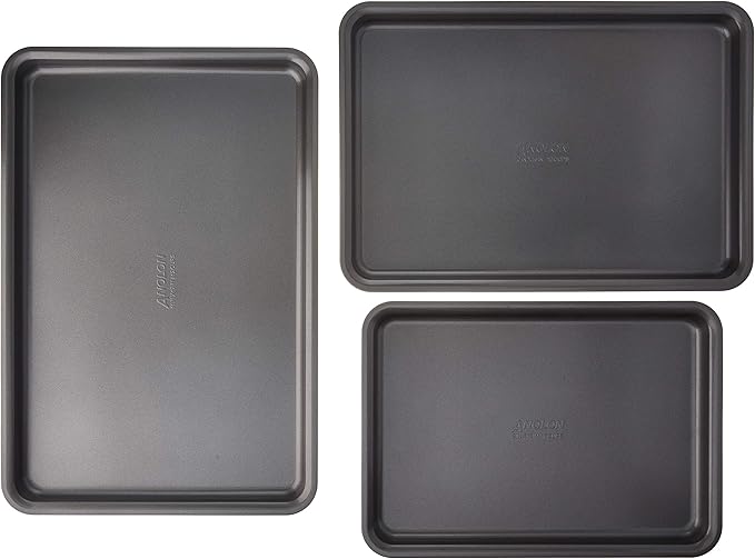 Anolon Accolade Forged Hard Anodized Nonstick Cookware Pots and Pans Set 12 Piece - Moonstone Gray + Anolon Gourmet Nonstick Bakeware Set with Nonstick Cookie Sheets / Baking Sheets - 3 Piece Graphi