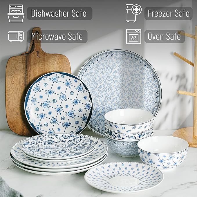 BTaT- Dinnerware Sets for 4 12 pcs Ceramic Dinnerware Sets