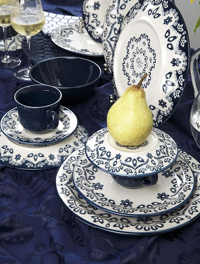 Manhattan Comfort Floreal 16 Piece Dinner Set Service for 4 Black/Ivory