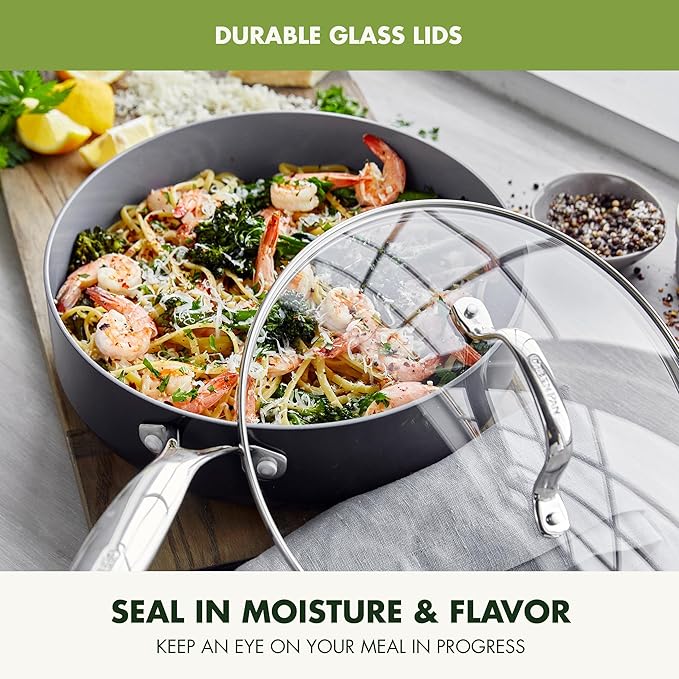 GreenPan Valencia Pro Ceramic Nonstick 16 Piece Cookware Set Hard Anodized PFAS-Free Pots &amp Pans Induction Ready Compatible on All Cooktops Dishwasher Safe Oven Safe to 600F Gray
