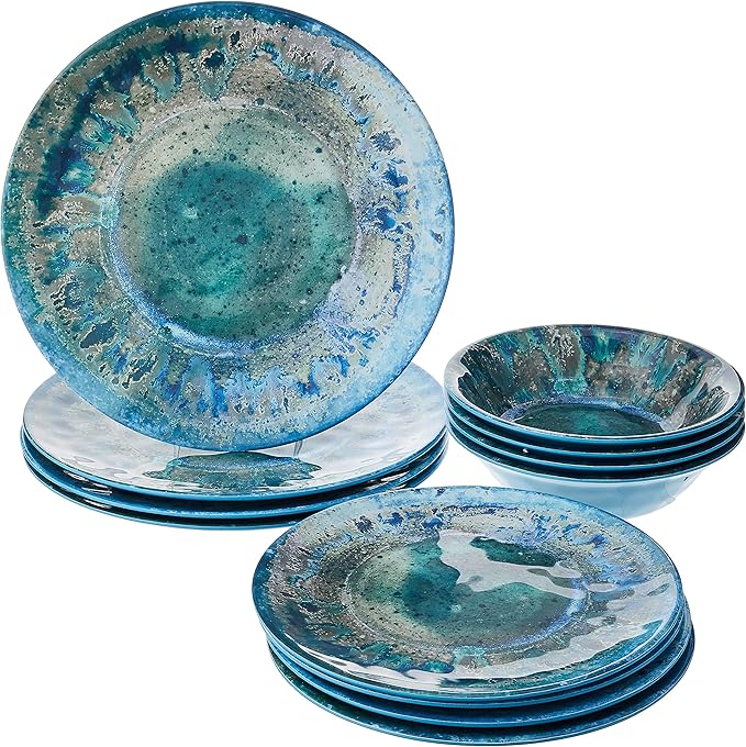 Certified International Radiance Teal Melamine 12 pc Dinnerware Set &amp Radiance Teal Melamine 11 Dinner Plate Set of 6