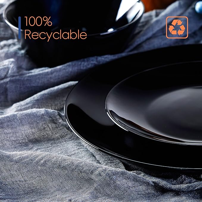 Dinnerware Sets for 4 LaGlint 12 Pieces Opal Glass Plates and Bowls Set Dishwasher and Microwave Safe Dish Dinning Ware Chip and Scratch Resistant Dishware Black