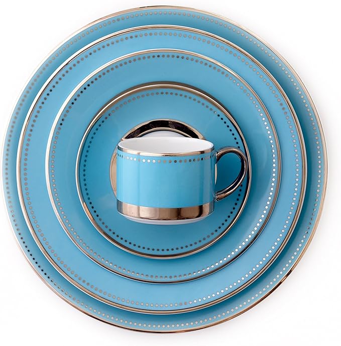 CRU by Darbie Angell Lauderdale 5 Piece Place Setting Dinnerware Set Sea Blue/Platinum/White - DALA161043