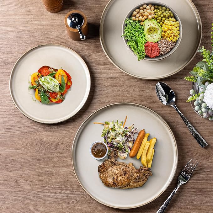 GBHOME Ceramic Dinnerware Sets for 4 16 Pieces Stoneware Plates and Bowls Sets Chip and Scratch Resistant Dishes Dishwasher &amp Microwave Safe Reactive Glaze-Cappuccino