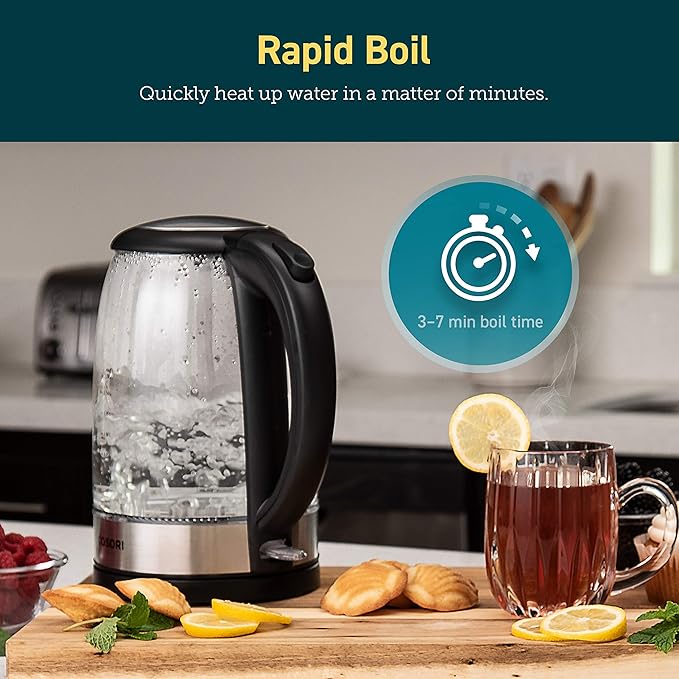 COSORI Pour Over Coffee Maker with Double-layer Stainless Steel Filter34 Ounce &amp Electric Kettle with Upgraded Stainless Steel Filter and Inner Lid Wide Opening Glass Tea Kettle1.7L Black