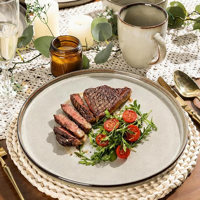GBHOME Ceramic Dinnerware Sets for 4 12 Pieces Stoneware Plates and Bowls Sets Scratch Resistant Dishes Dishwasher &amp Microwave Safe Reactive Glaze