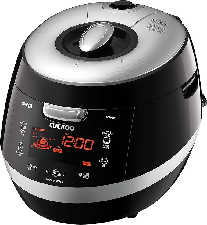 CUCKOO CRP-HY1083F | 10-Cup (Uncooked) Induction Heating Pressure Rice Cooker | 13 Menu Options Auto-Clean Voice Navigation Stainless Steel Inner Pot Made in Korea | Black