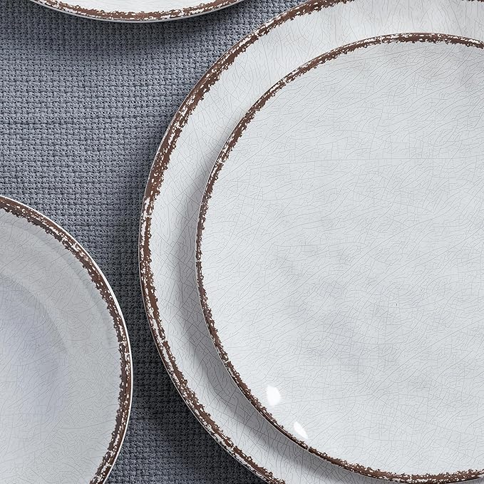 LEHAHA Farmhouse White Melamine Plates and Bowls Set White dishes Rustic Farmhouse Dinnerware Set Lightweight Melamine Dishes Set for 4 Perfect for RV Camper Dishwasher Safe