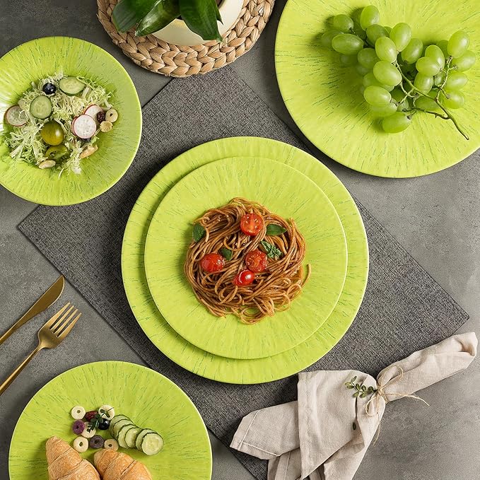 MissYIP 12 Pcs Melamine Dinnerware Set - Unbreakable Melamine Dish Set Setervice for 4Dishwasher Safe Melamine Plates and Bowls - Ideals for Party CampingIndoor and Outdoor Use(Light Green)