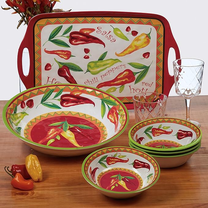Certified International Red Hot 12 pc Melamine Dinnerware Set Service for 4