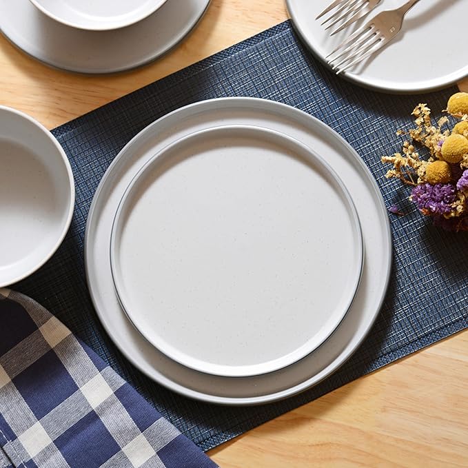 Melamine Dinnerware Sets Dishware Sets for 4 12 Pcs Plate and Bowl Set with Lipped Edges Lightweight Dish Set for CampingDishwasher SafeGood for Housewarming(Light GreyWhite)