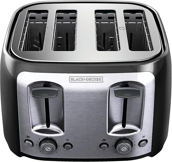 BLACK+DECKER 4-Slice Toaster Extra Wide Slots 7 Shade Settings 1400 Watts Frozen and Bagel Buttons Toast Shade Selector Extra Lift