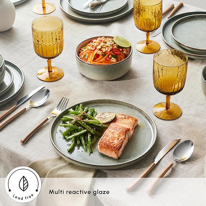 Karaca New Skal 18-Piece Dinnerware Sets for 6 People Modern Design Stoneware Dinner Set Kitchen Plates Bowls Reactive Glaze Dishwasher &amp Microwave Safe Dish Set
