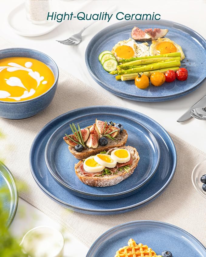 vancasso ANYA 18 Pieces Plates and Bowls Set Blue Dinnerware Sets Reactive Glaze Dishes Set for 6 Ceramic Dishware Sets Kitchen Dinner Set Microwave &amp Dishwasher Safe