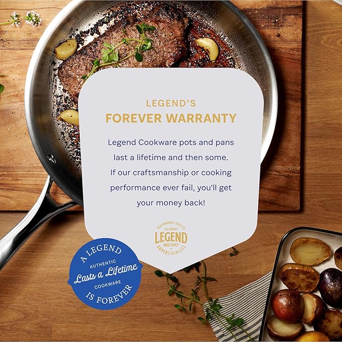 LEGEND COOKWARE 5-Ply Stainless Steel Cookware Set 12-Piece Pots and Pans Set - Induction Compatible Oven Safe 800°F - Non-Toxic No Coatings - Built to Last Generations