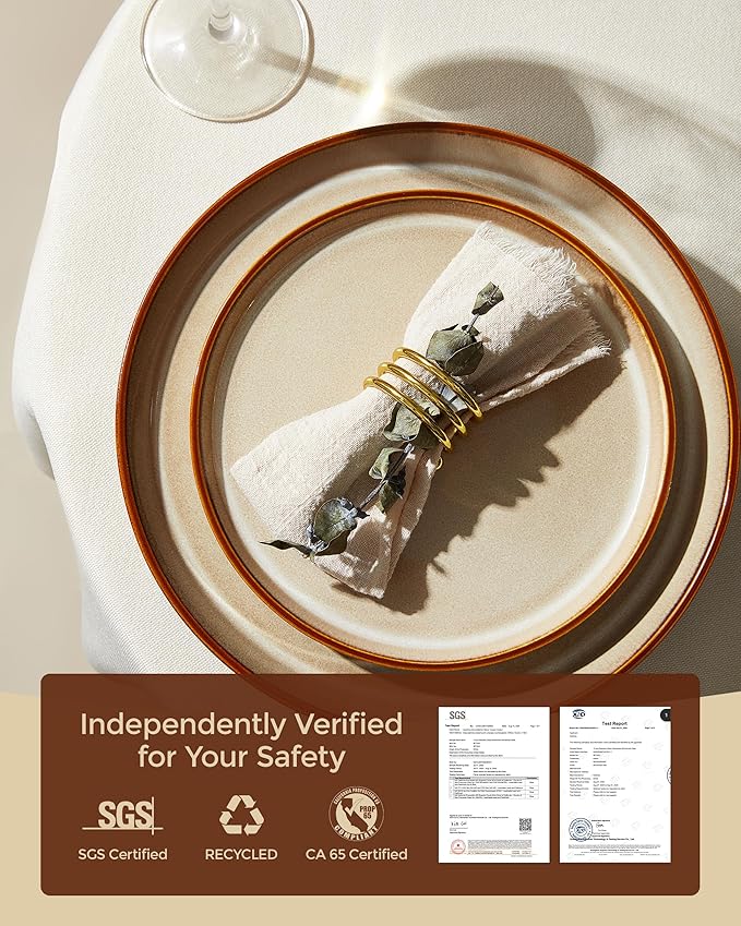 Dinnerware Set for 6 Ceramic Dish Sets Plate and Bowl Set Microwave &amp Dishwasher Safe Dishware Set Chip &amp Scratch Resistant Dinner Set Each Piece Unique Amber Brown
