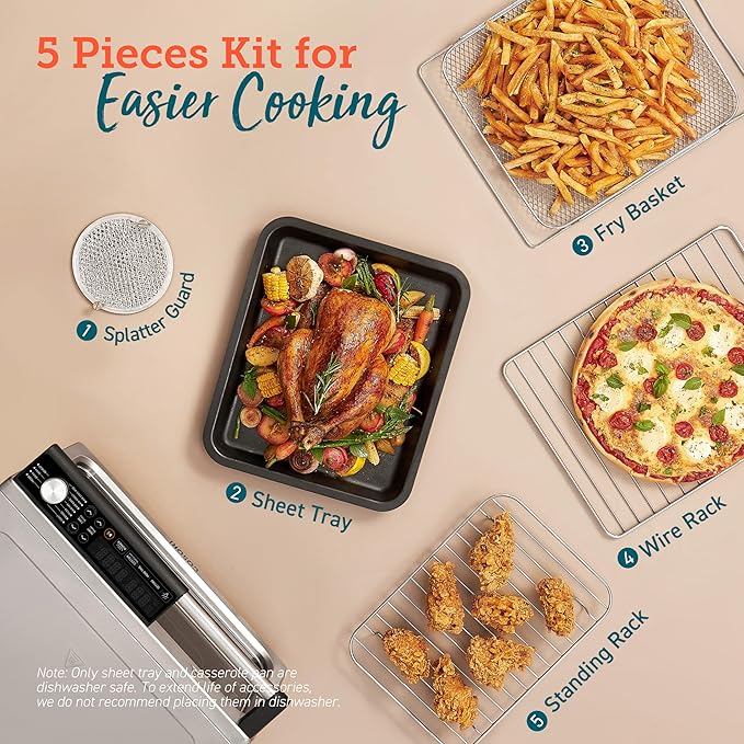 COSORI 11-in-1 Ceramic Air Fryer Toaster Oven Combo Flat-Sealed Heating Elements for Easy Cleanup Innovative Burner Function 5 Accessories &amp Recipes 26QT Silver Stainless Steel