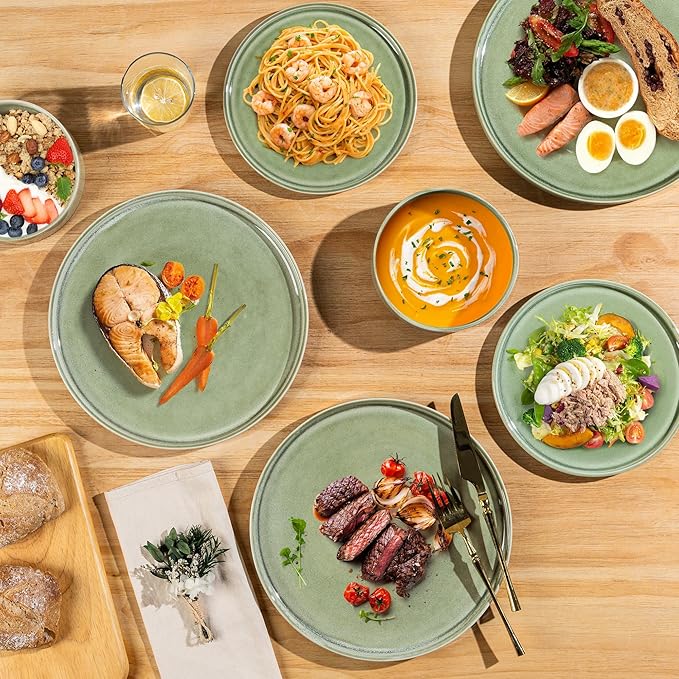 AmorArc Ceramic Dinnerware Sets Handmade Reactive Glaze Stoneware Plates and Bowls SetsHighly Chip and Crack Resistant | Dishwasher &amp Microwave Safe Dishes Set Service for 8 (24pc)