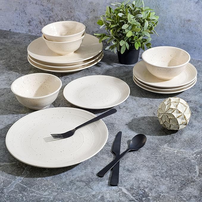Gibson Elite Ramapo Solid Color Speckled Dinnerware Set - White Service for Four (12pcs)