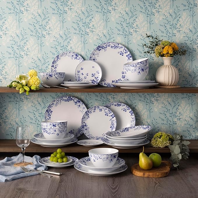 Noritake Bloomington Road Blue 30-Piece Dinnerware Set Service For 6