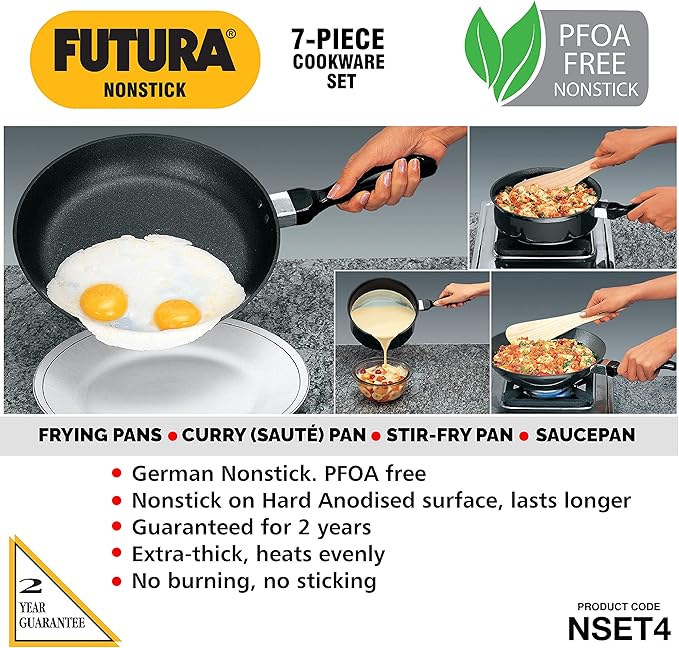 HAWKINS Futura Non-Stick Cookware 7 Pieces Set (QS5) 2 LTR 3 LTR 3.25 LTR Black (NSET4)
