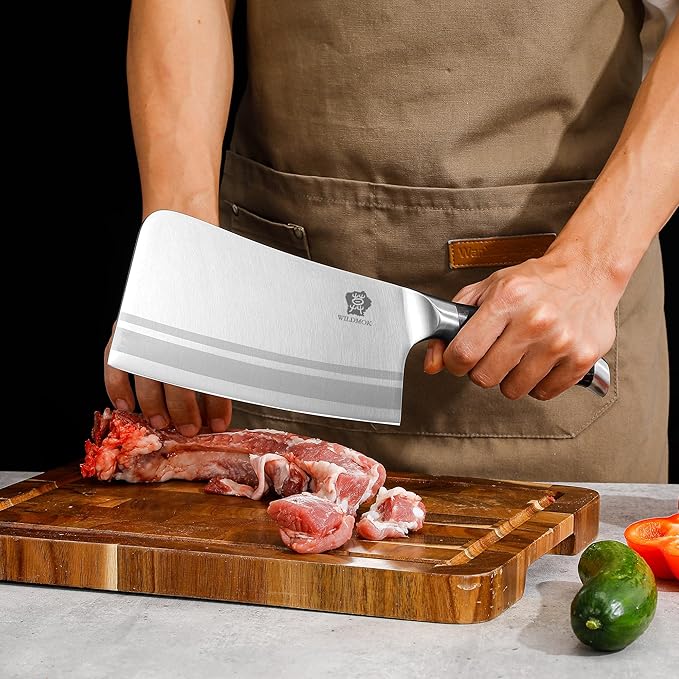 WILDMOK Kichen Knife Block Set 17-piece Knife Set with Wooden Block German Steel Kitchen Knives Sets with Bone Chopper Gift Box
