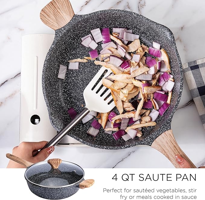 Country Kitchen Non-Stick Cast Aluminum Cookware Set - Durable Kitchen Cookware for Everyday Cooking Speckled Grey 6 Pc.