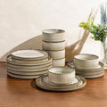 GBHOME 18-Piece Stoneware Dinnerware Set for 6 – Ribbed Ceramic Plates and Bowls Scratch-Resistant Microwave &amp Dishwasher Safe Reactive Glaze Mist Green
