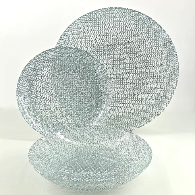 Red Pomegranate Cabana Glass Dinnerware Set Set of 18 pcs Silver