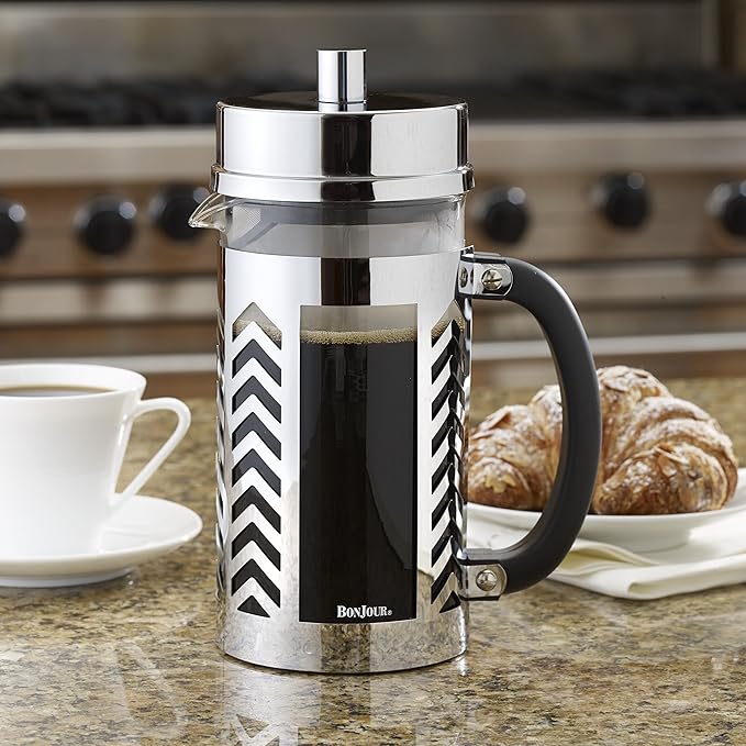 BonJour Coffee Glass and Stainless Steel French Press 33.8-Ounce Chevron