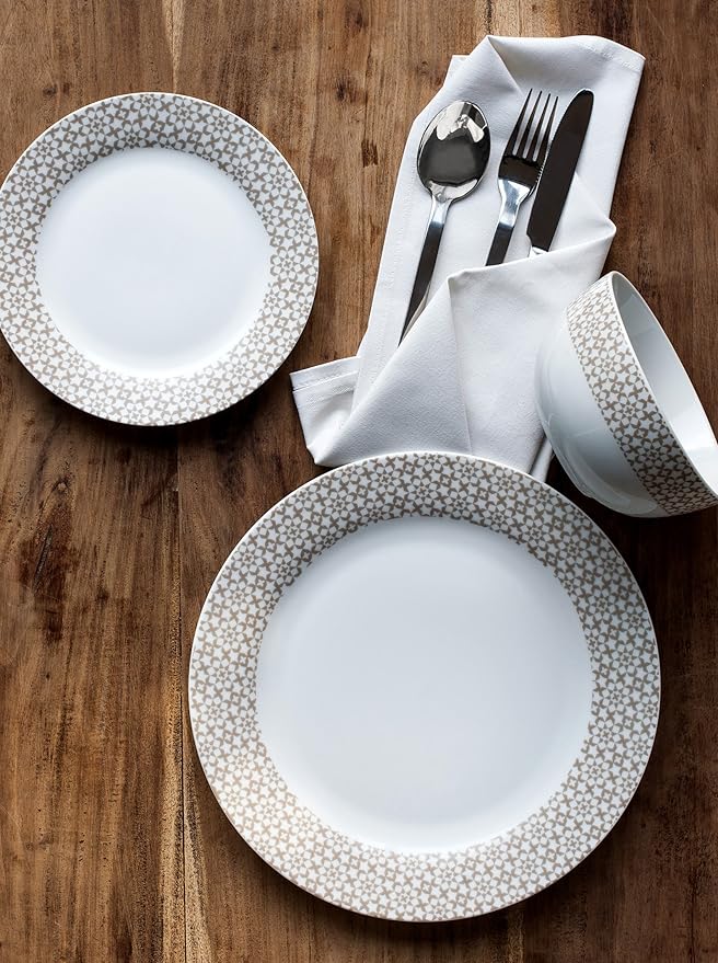 Avie 24 Piece Dinner Set Kitchen Porcelain Casablanca Brown Plate Bowl Dishes