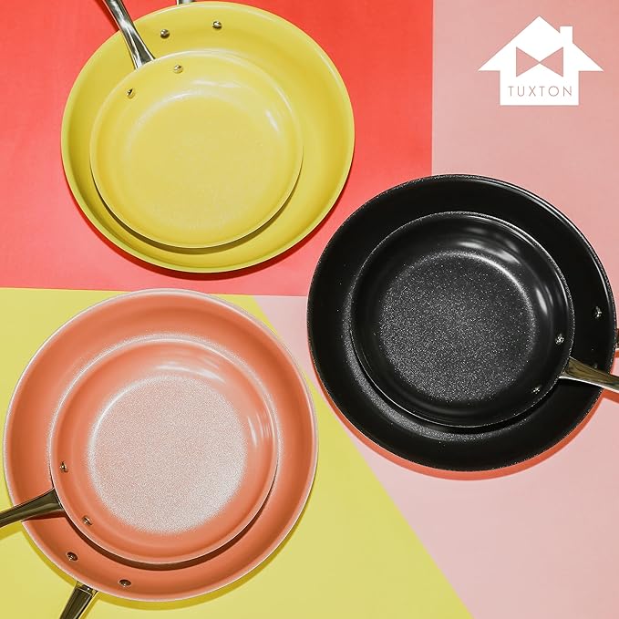 Non Stick Frying Pans - Tuxton Home Concentrix 2-Piece Stainless Steel Pan Set - Stove &amp Oven Compatible 8-inch &amp 11-inch Ceramic Frying Pan with Riveted Handles - Cayenne Red Nonstick Pan Set