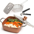 Moss &amp Stone 5 Pcs Copper Chef Cookware Non Stick Deep Frying Pan Fry Basket Steamer Rack Dishwasher &amp Oven Safe 5 Qt Deep Square Pan Induction Copper Cookware Set - 9.5 x 3.5