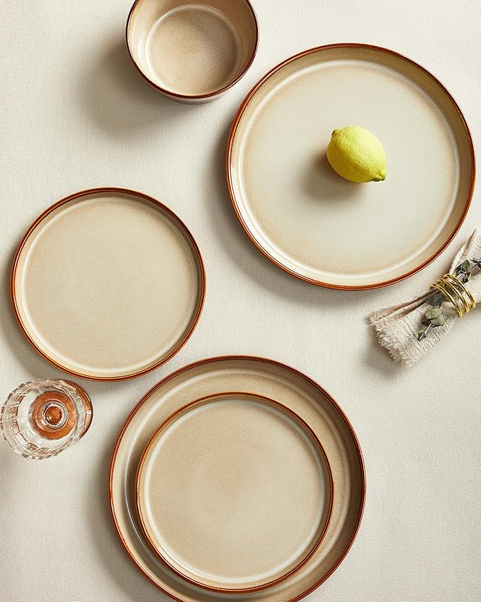 16 Pieces Dinnerware Sets with Mug Set Brown Yellow